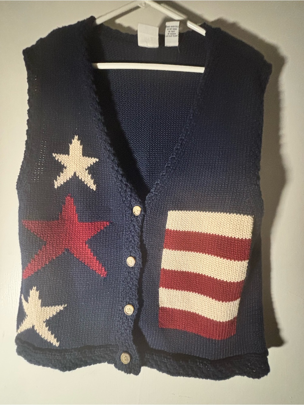 OVO Navy Knit Vest with Red & Cream Star and Stripe Motif